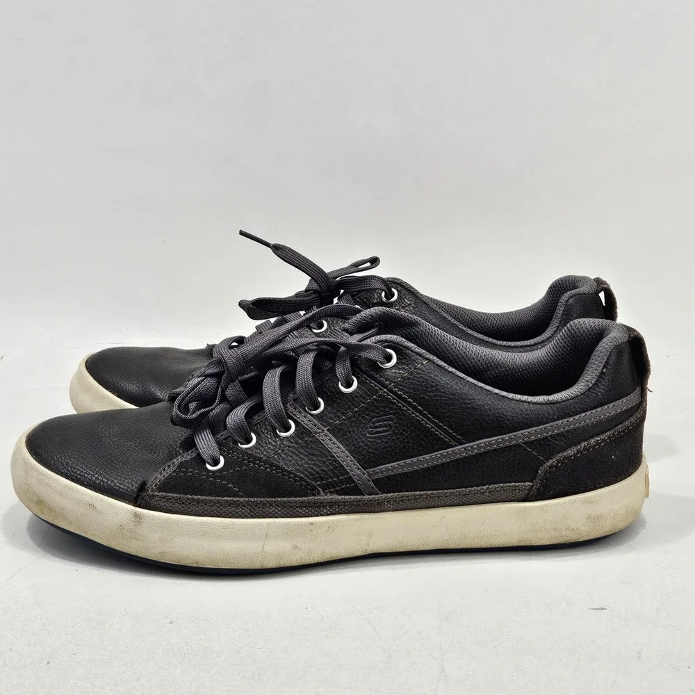Skechers 62885 Sneaker Mens 11 Charcoal Leather Casual Walking Comfort Shoes